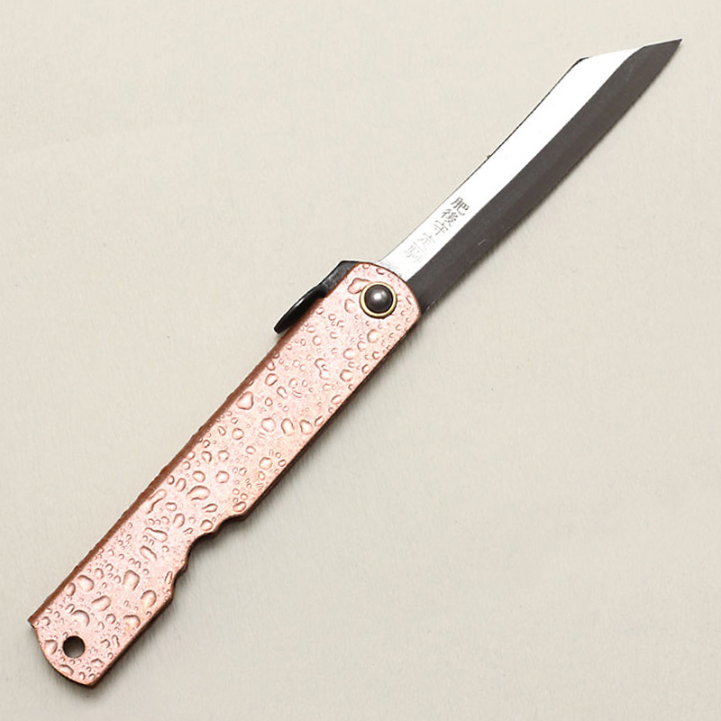 Higonokami (Nagao) 100 mm/3.9 in. Aogami. Pink water droplet handle.
