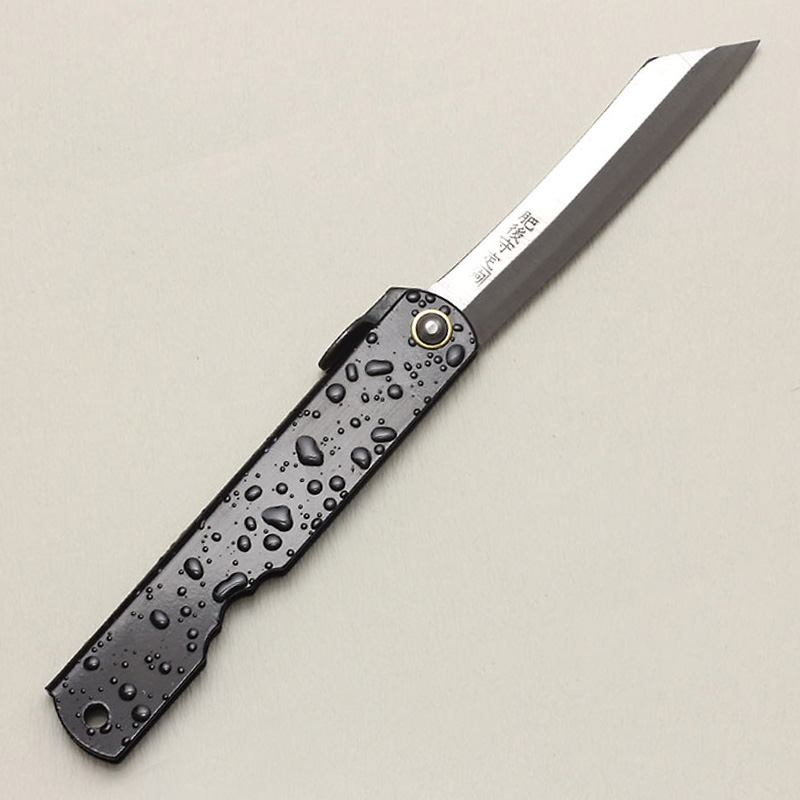 Higonokami (Nagao) 100 mm/3.9 in. Aogami. Black water droplet handle.