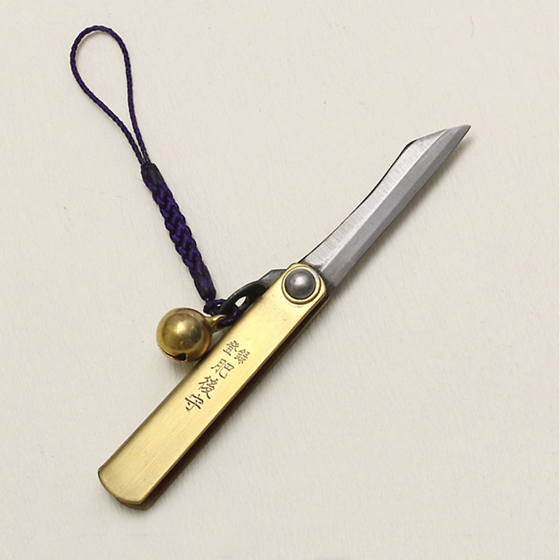 Mini Higonokami (Nagao) 55 mm/2.16 in. Key chain with a small bell. brass handle.