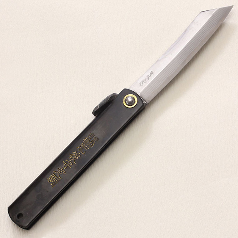 Higonokami (Nagao) 120 mm/4.7 in. Damascus. Wide. black handle.